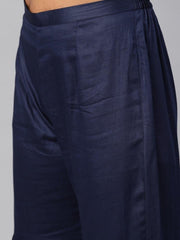 Women Navy Blue & Golden Woven Sharara Suit - Inddus.com