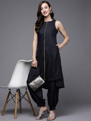 Women Navy Blue Solid Kurta with Salwar - Inddus.com