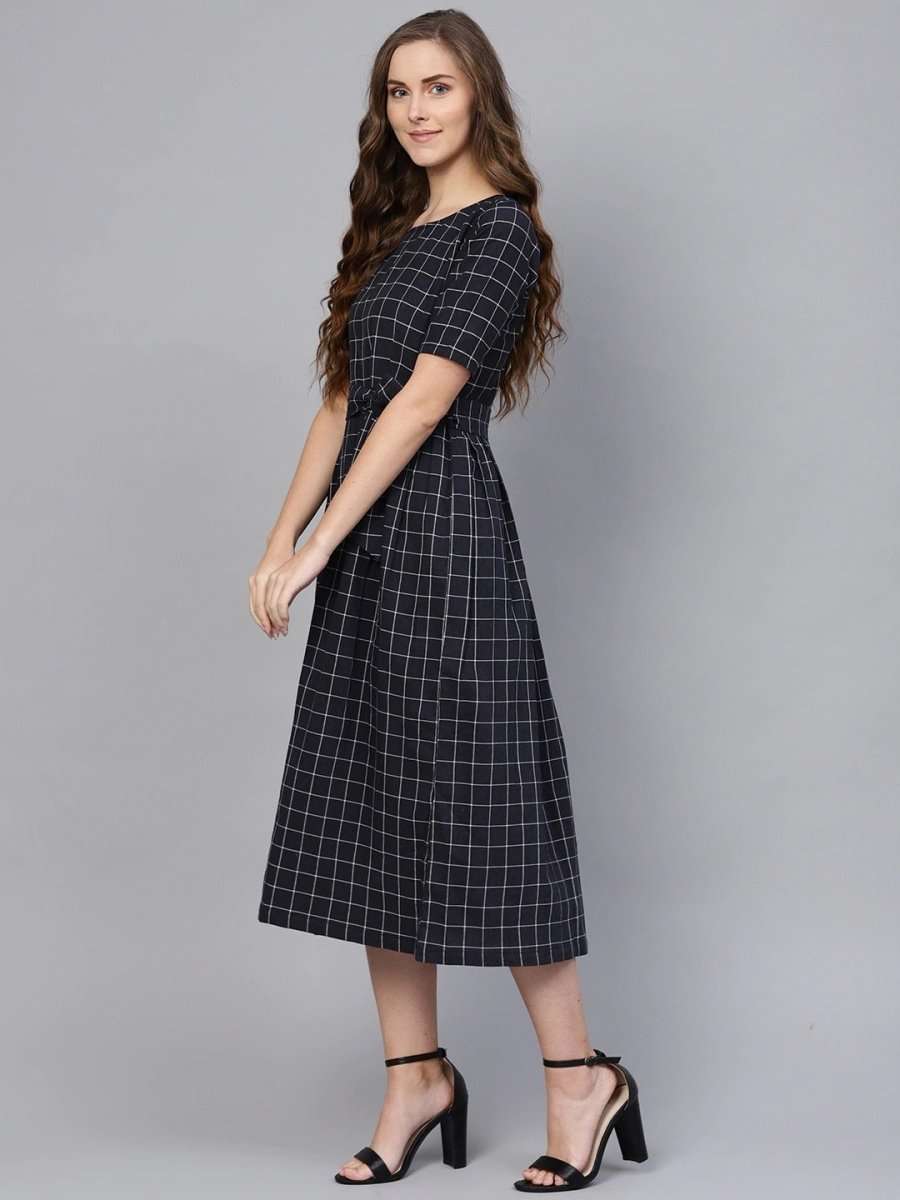 Buy Women Navy & White Checked A-Line Dress -Inddus.com. XS-34 Buy Women Navy & White Checked A-Line Dress -Inddus.com. XS-34