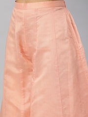 Women Peach-Coloured & Golden Woven Kurta Set - Inddus.com