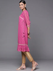 Women Pink Bandhani Printed Tie-up Kurta - Inddus.com