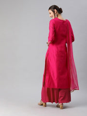Women Pink Embroidered Palazzo Suit - inddus-us