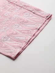 Women Pink Floral Embroidered Regular Chikankari Kurta with Trousers - Inddus.com
