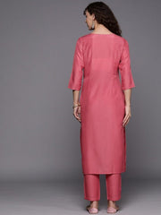 Women Pink Floral Yoke Design Kurta with Trousers - Inddus.com