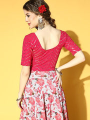 Women Pink & Golden Sequinned Stretchable Slip-On Saree Blouse - Inddus.com