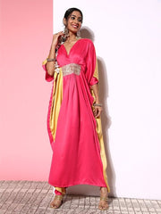 Women Pink Polyester Shimmer & Sequin Ethnic Dress - Inddus.com