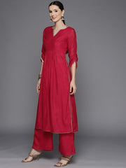 Women Pink Sequinned Kurta with Palazzos - Inddus.com