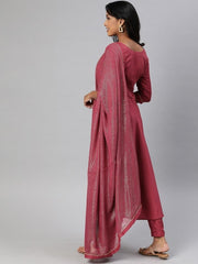 Women Pink Solid Gotta Patti Kurta with Trousers & Dupatta - Inddus.com