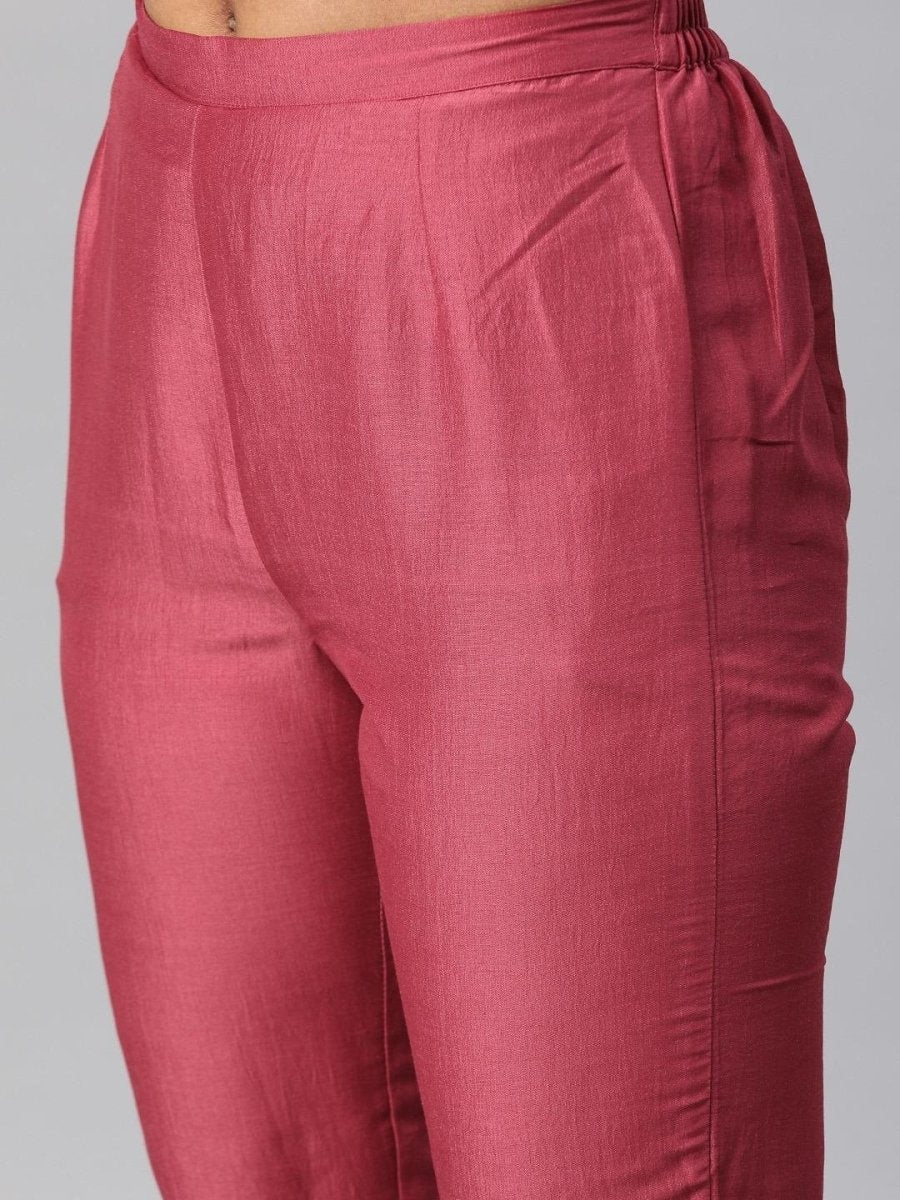 Women Pink Solid Gotta Patti Kurta with Trousers & Dupatta - Inddus.com
