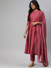 Women Pink Solid Gotta Patti Kurta with Trousers & Dupatta - Inddus.com