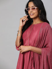 Women Pink Solid Gotta Patti Kurta with Trousers & Dupatta - Inddus.com