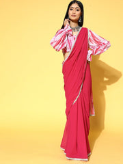 Women Pink Solid Tie and Dye Saree - Inddus.com