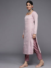 Women Pink Tribal Embroidered Thread Work Kurta with Trousers & With Dupatta - Inddus.com