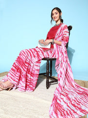 Women Pink Tye Dye Kurti with Sharara Dupatta - Inddus.com