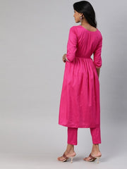 Women Pink Yoke Design Kurta with Trousers - Inddus.com