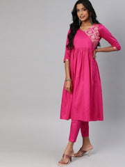 Women Pink Yoke Design Kurta with Trousers - Inddus.com