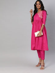 Women Pink Yoke Design Kurta with Trousers - Inddus.com