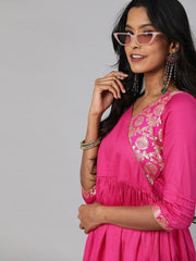 Women Pink Yoke Design Kurta with Trousers - Inddus.com