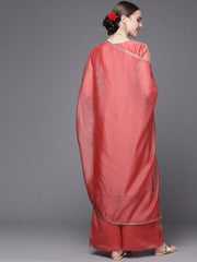 Women Pink Yoke Design Sequinned Kurta with Palazzos & Dupatta - Inddus.com