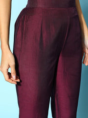 Women Pleated Chanderi Cotton Kurta with Trousers & With Dupatta - Inddus.com