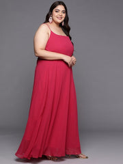Women Plus Size Solid Shoulder Straps Maxi Dress with Tie & Dye Jacket & Belt - Inddus.com