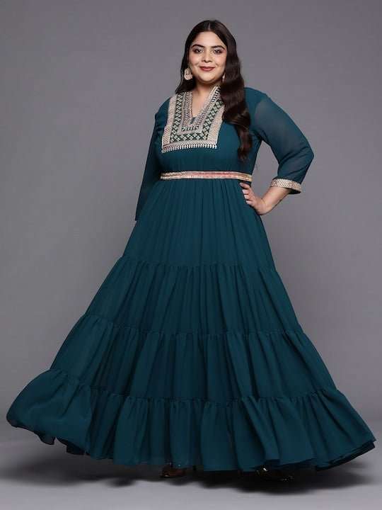 Women Plus Size Yoke Design Embroidered Ethnic Maxi Gown Women Plus Size Yoke Design Embroidered Ethnic Maxi Gown