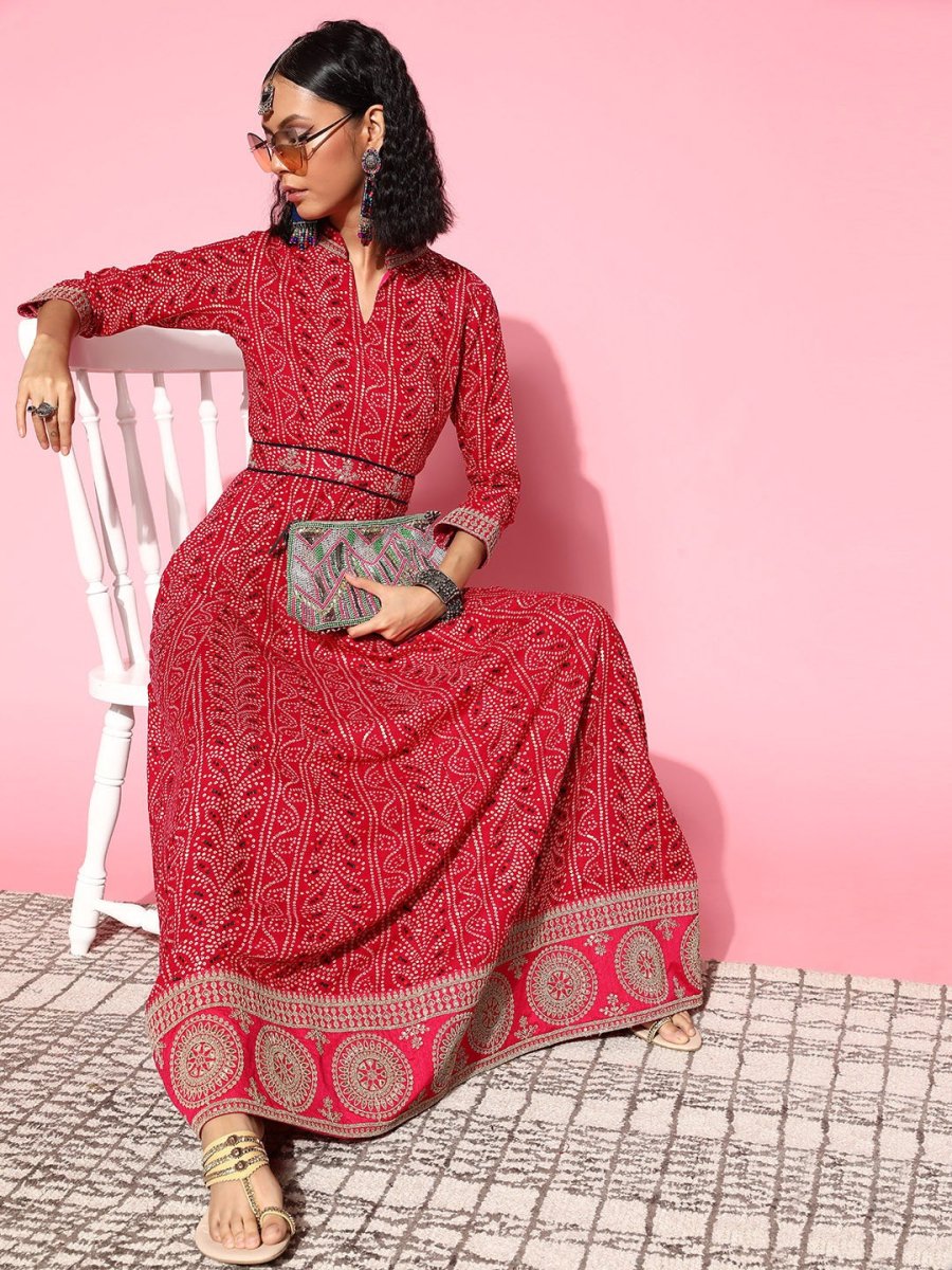 Women Pretty Pink Ethnic Motifs Ethereal Embroidery Dress - Inddus.com