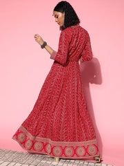 Women Pretty Pink Ethnic Motifs Ethereal Embroidery Dress - Inddus.com