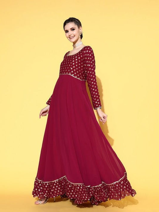 Women Pretty Pink Georgette Elevated Gown - Inddus.com
