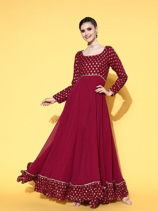 Women Pretty Pink Georgette Elevated Gown - Inddus.com
