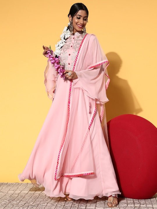 Women Pretty Pink Georgette Fluid Tie-Up Kurta - Inddus.com