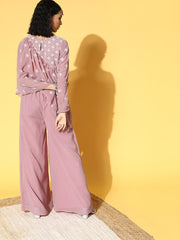 Women Pretty Pink Printed Top With Solid Palazzos - Inddus.com
