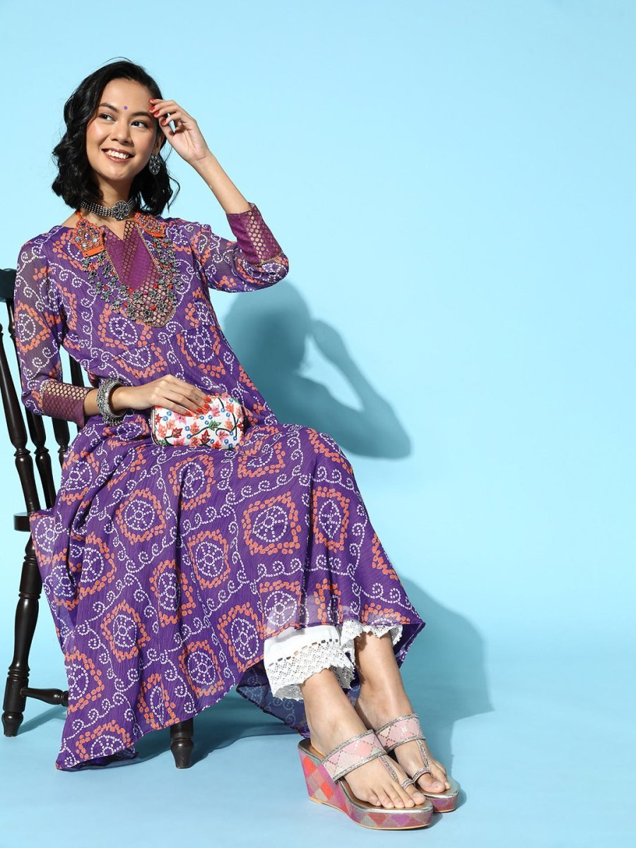 Women Pretty Purple Chiffon Ethereal Embroidery Kurta - Inddus.com