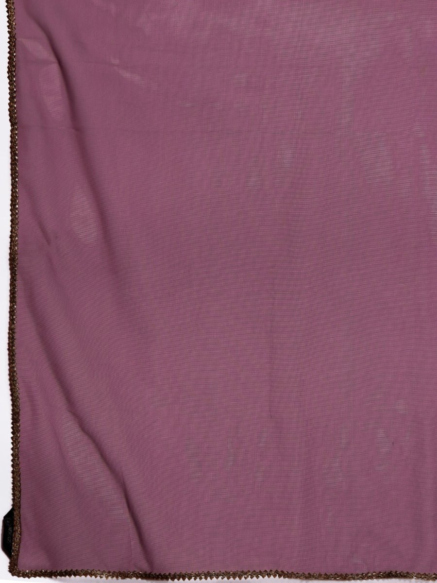 Women Purple Ethnic Motifs Yoke Design Panelled Zardozi Chanderi Cotton Kurta with Palazzos & With - Inddus.com