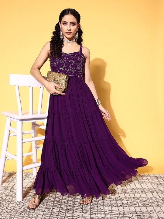 Women Purple Floral Gown for Days - Inddus.com