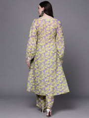 Women Purple Floral Printed Kurta with Trousers - Inddus.com