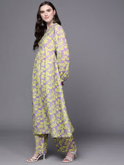 Women Purple Floral Printed Kurta with Trousers - Inddus.com