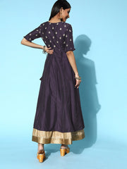 Women Purple Silk Swirling Volume Kurta - Inddus.com