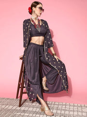 Women Purple Solid Top With Dhoti Pants - Inddus.com