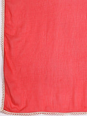 Women Red Bandhani Printed Pleated Thread Work Kurta with Trousers & With Dupatta - Inddus.com