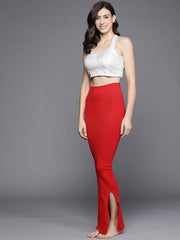 Women Red Solid High Compressed Seamless Instant Slimming Saree Shapewear - Inddus.com