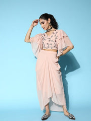 Women Self Design Top With Skirt - Inddus.com
