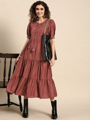 Women Solid Fit and Flare Tiered Dress - Inddus.com