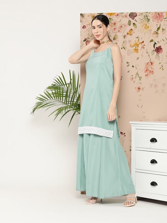 Women Solid Kurta With Palazzos & With Jacket - Inddus.com