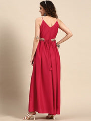 Women Solid Maxi Dress with Embellished Belt - Inddus.com