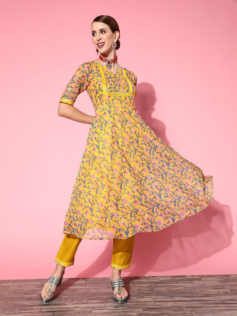 Women Solid Poly-Chiffon Ethereal Embroidery Kurta Set - Inddus.com