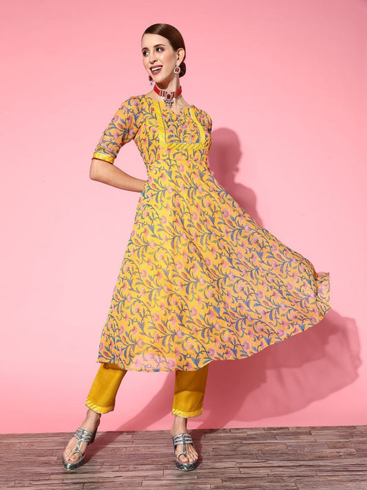 Women Solid Poly-Chiffon Ethereal Embroidery Kurta Set - Inddus.com