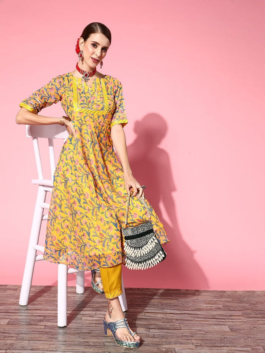 Women Solid Poly-Chiffon Ethereal Embroidery Kurta Set - Inddus.com