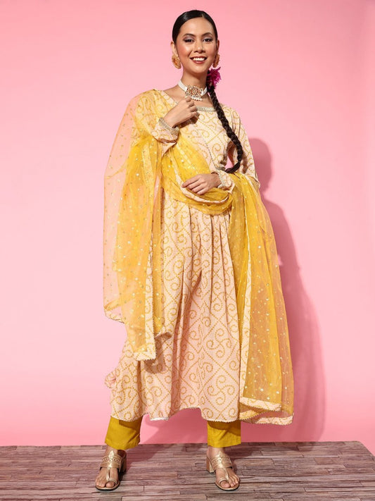 Women Solid Poly-Chiffon Ethereal Embroidery Kurta Set - Inddus.com