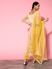 Women Solid Poly-Chiffon Ethereal Embroidery Kurta Set - Inddus.com